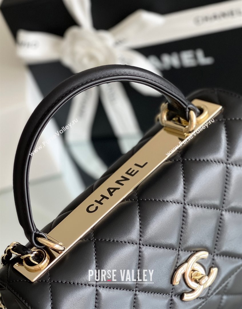 Chanel Trendy CC Quilted Lambskin Flap Bag with Top handle and Metal-Tone Band A92236 Black 2024 Top Quality (MHE-24072203)