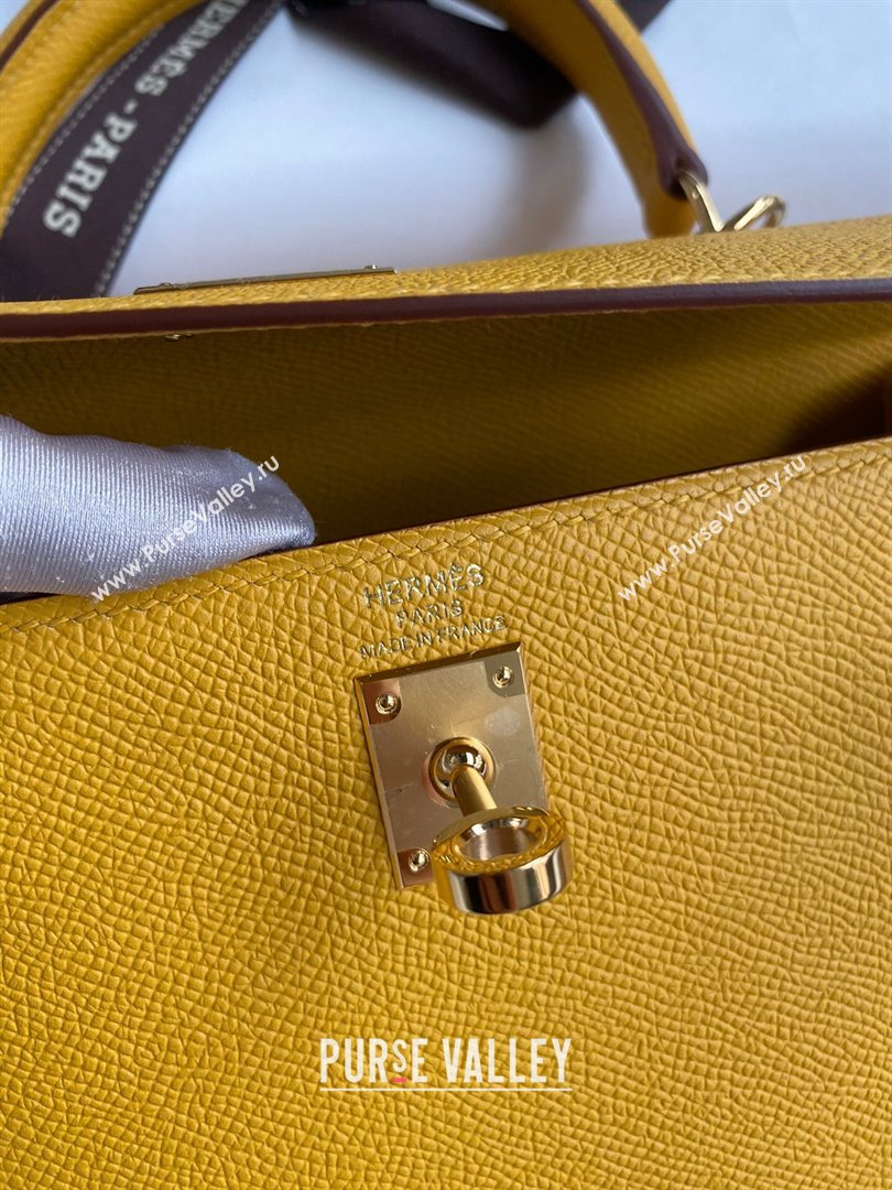 Hermes Kelly 25/28/32cm Bag in Original Epsom Leather Amber Yellow/Gold 2024 (Handmand) (M-24021919)