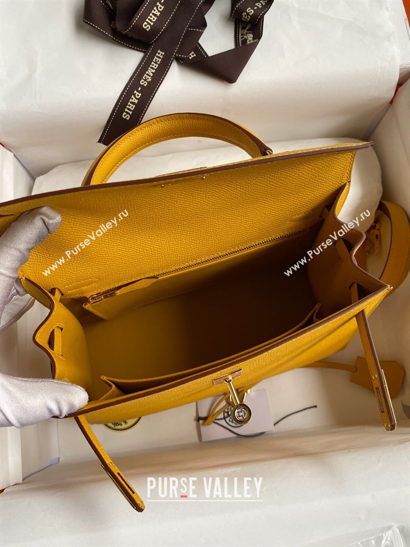 Hermes Kelly 25/28/32cm Bag in Original Epsom Leather Amber Yellow/Gold 2024 (Handmand) (M-24021919)