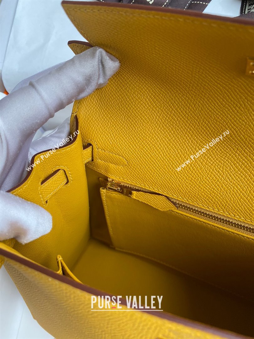 Hermes Kelly 25/28/32cm Bag in Original Epsom Leather Amber Yellow/Gold 2024 (Handmand) (M-24021919)