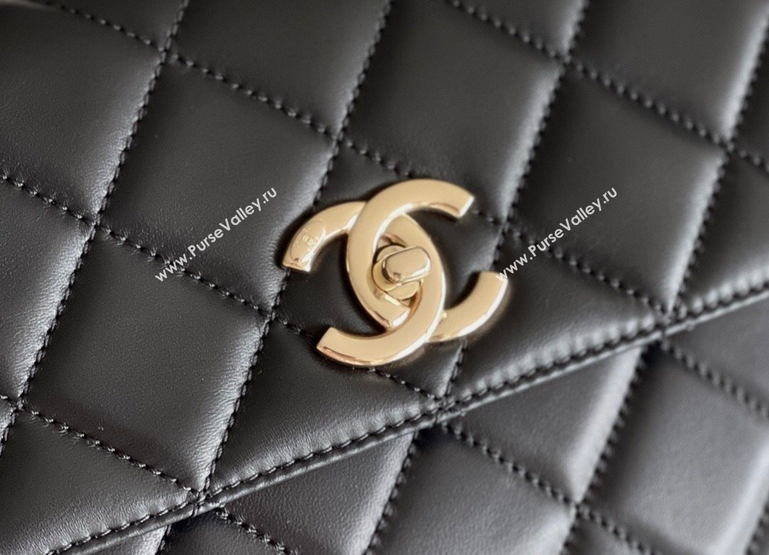 Chanel Trendy CC Quilted Lambskin Flap Bag with Top handle and Metal-Tone Band A92236 Black 2024 Top Quality (MHE-24072203)