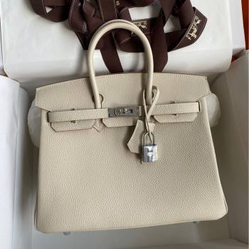 Hermes Birkin 25cm Bag in Original Togo Leather Milkshake White/Silver 2023 (Pure Handmade) (Y-23110823)