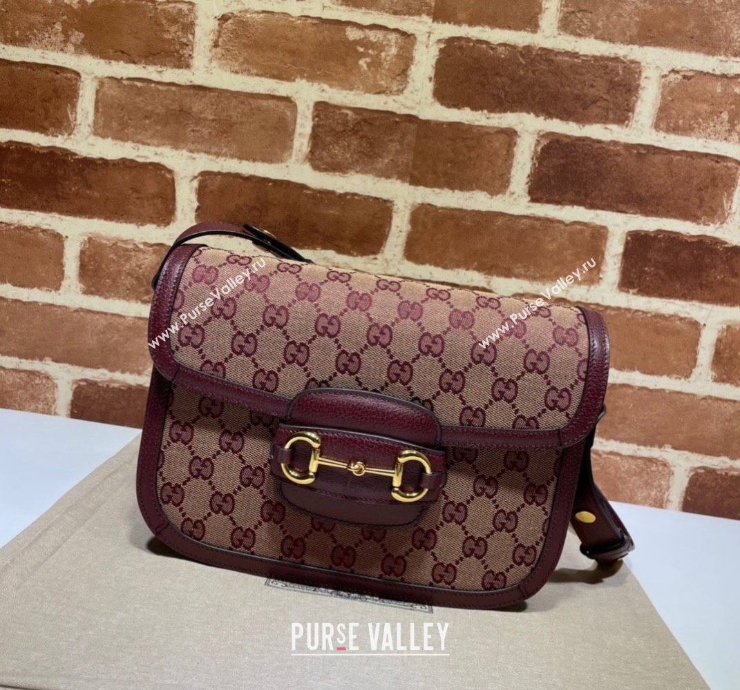 Gucci Horsebit 1955 GG Canvas Small Bag 602204 Beige/Burgundy 2021 (DLH-21101623)