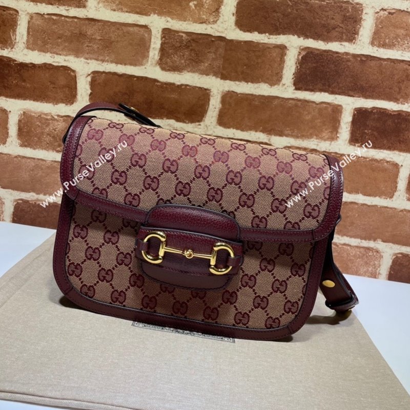 Gucci Horsebit 1955 GG Canvas Small Bag 602204 Beige/Burgundy 2021 (DLH-21101623)