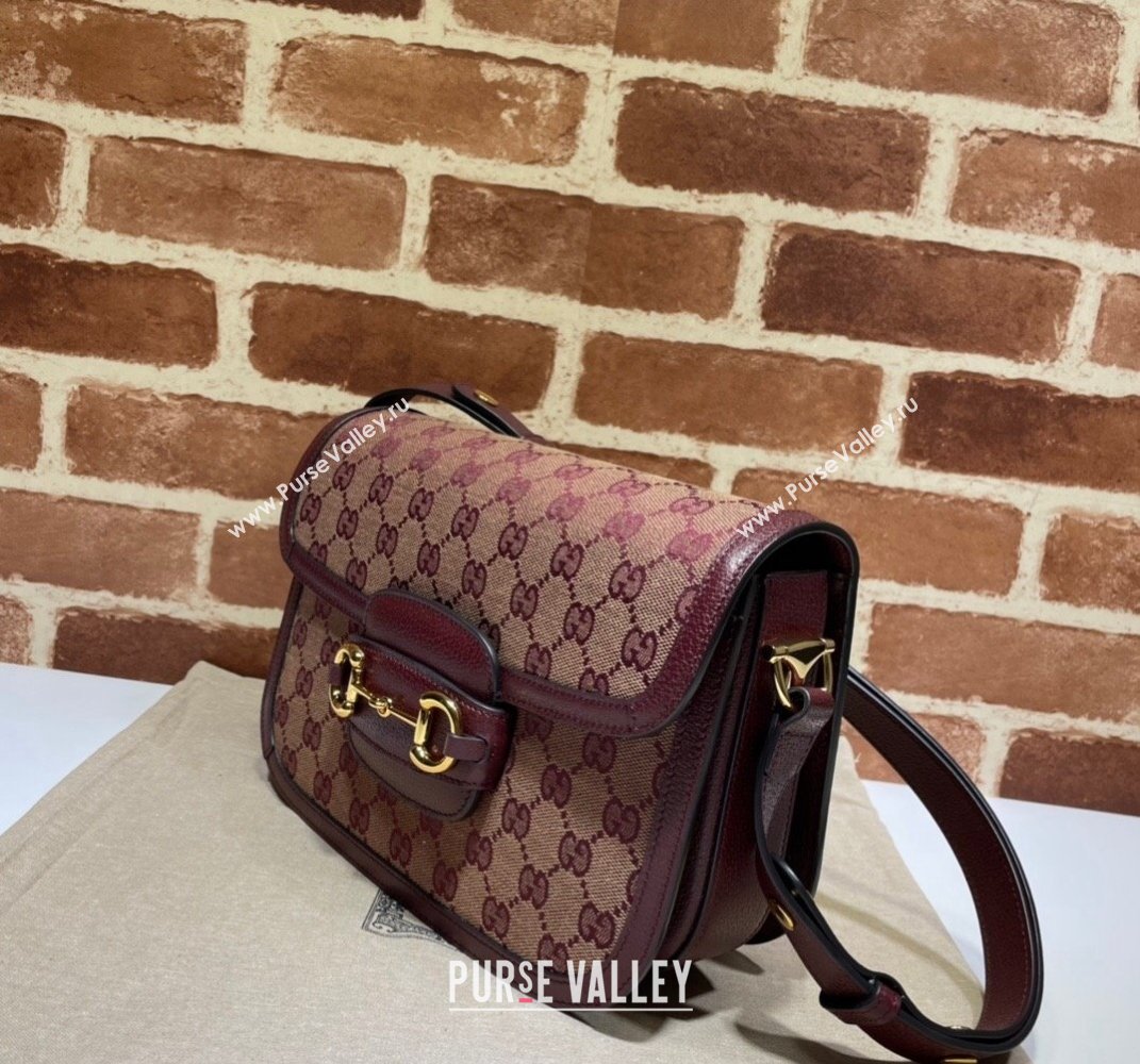 Gucci Horsebit 1955 GG Canvas Small Bag 602204 Beige/Burgundy 2021 (DLH-21101623)