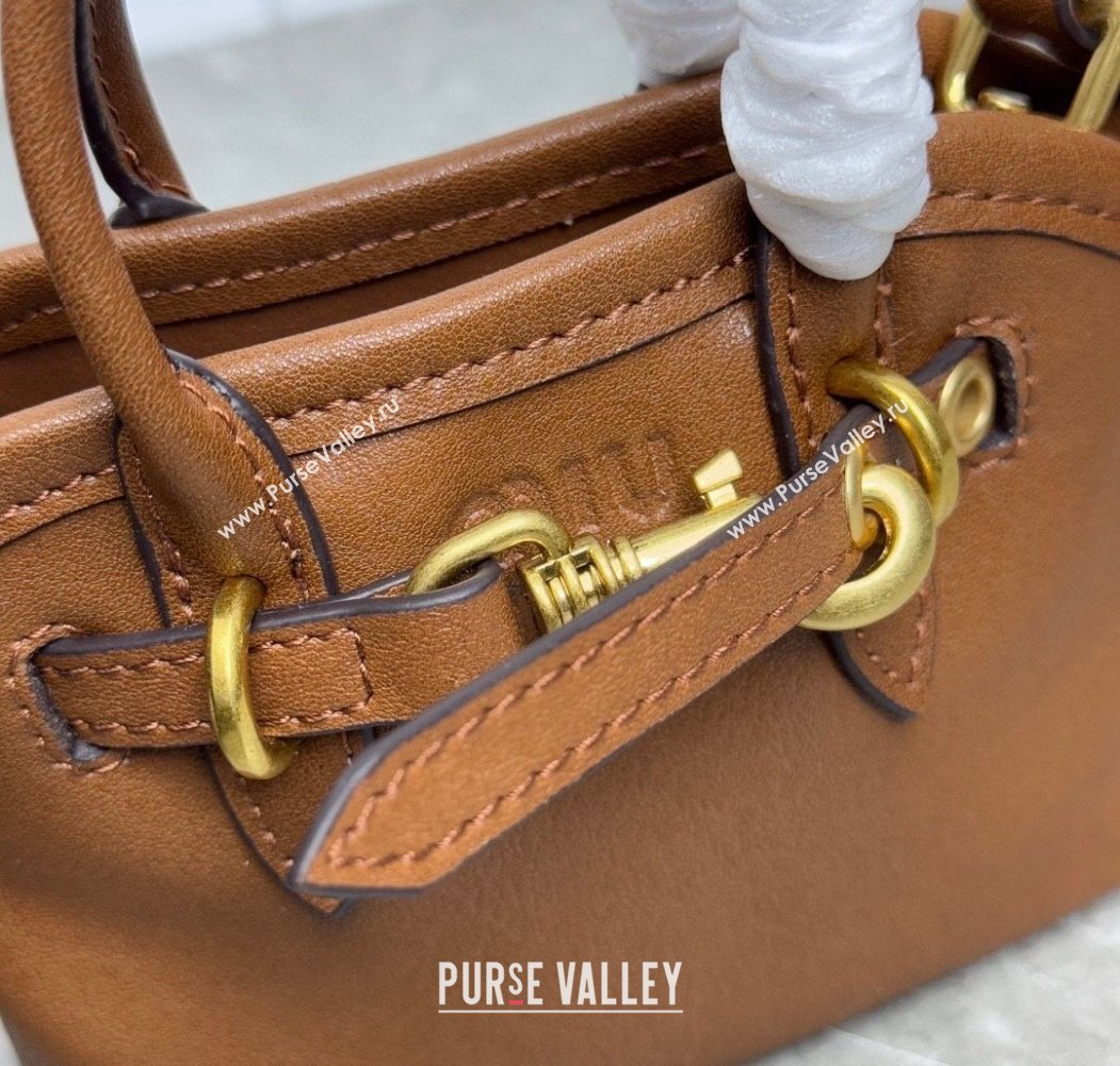 Miu Miu Leather trick Micro bag Oak Brown 2025 5NR037 (99-250618035)