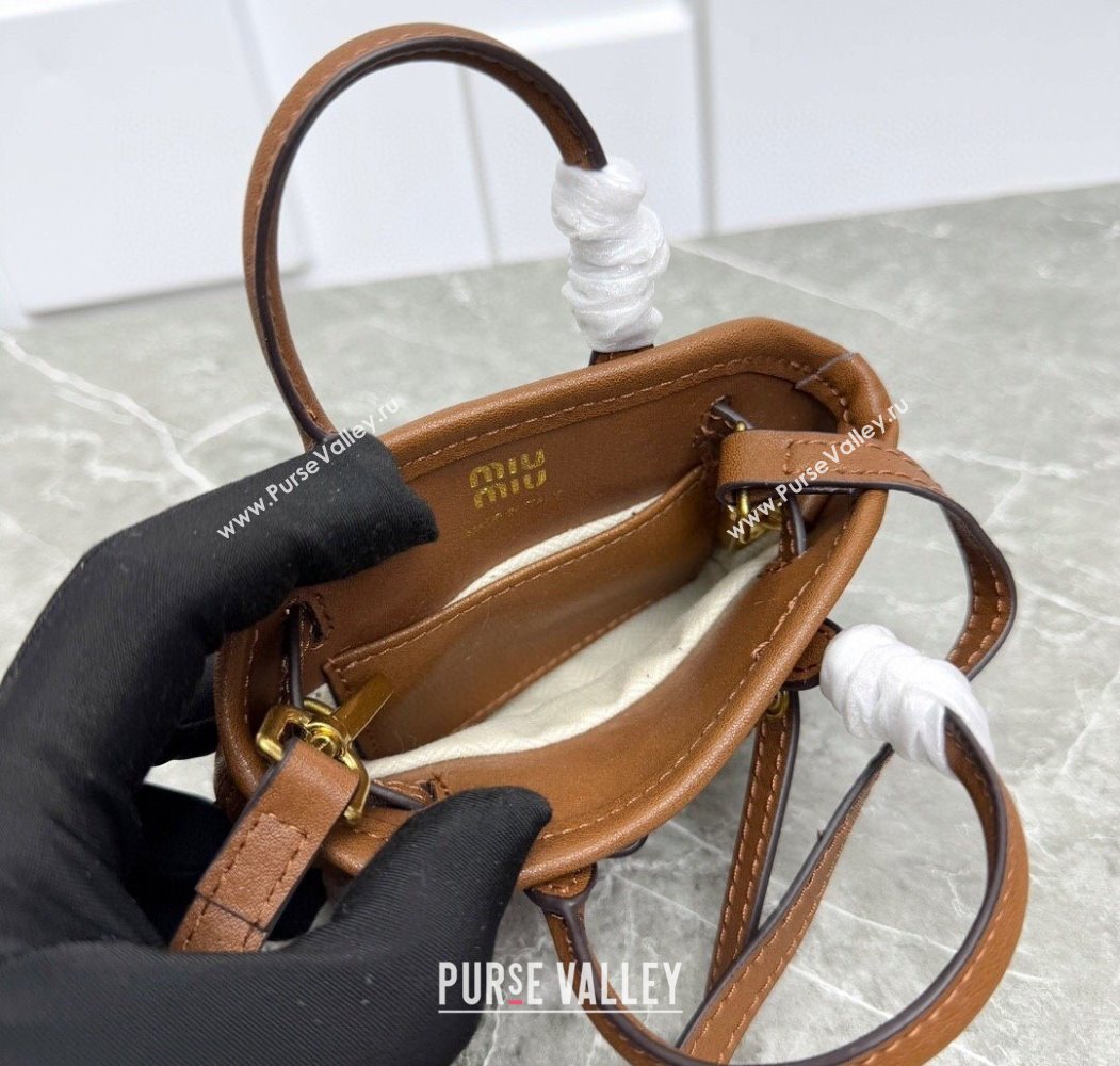 Miu Miu Leather trick Micro bag Oak Brown 2025 5NR037 (99-250618035)
