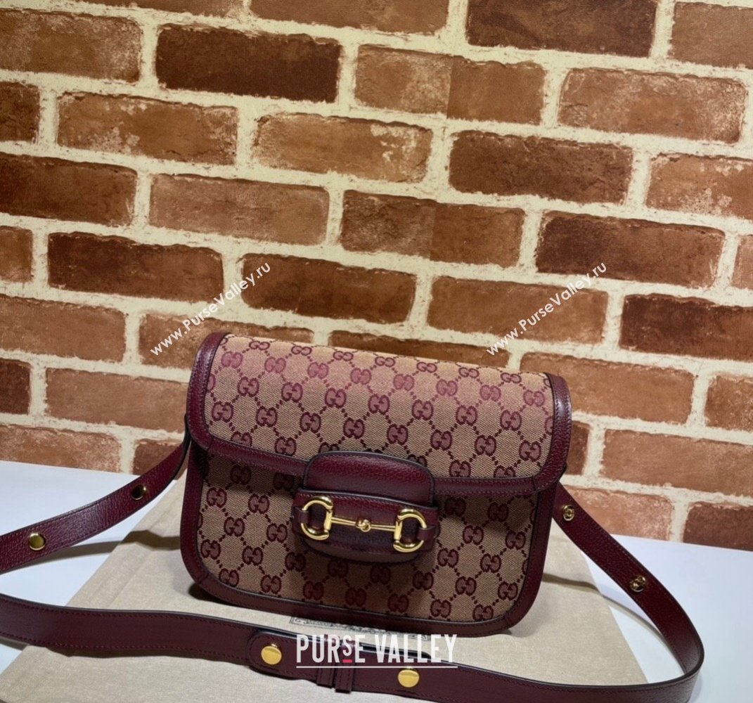 Gucci Horsebit 1955 GG Canvas Small Bag 602204 Beige/Burgundy 2021 (DLH-21101623)