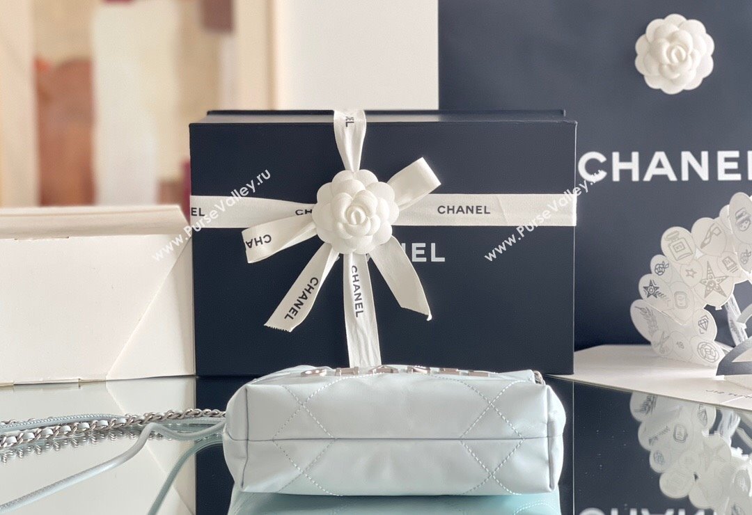 Chanel 22 Mini Bag in Shiny Calfskin AS3980 Light Blue/Silver 2024 Top Quality (MHE-24072204)