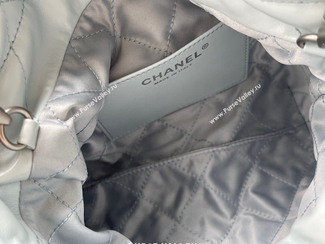 Chanel 22 Mini Bag in Shiny Calfskin AS3980 Light Blue/Silver 2024 Top Quality (MHE-24072204)