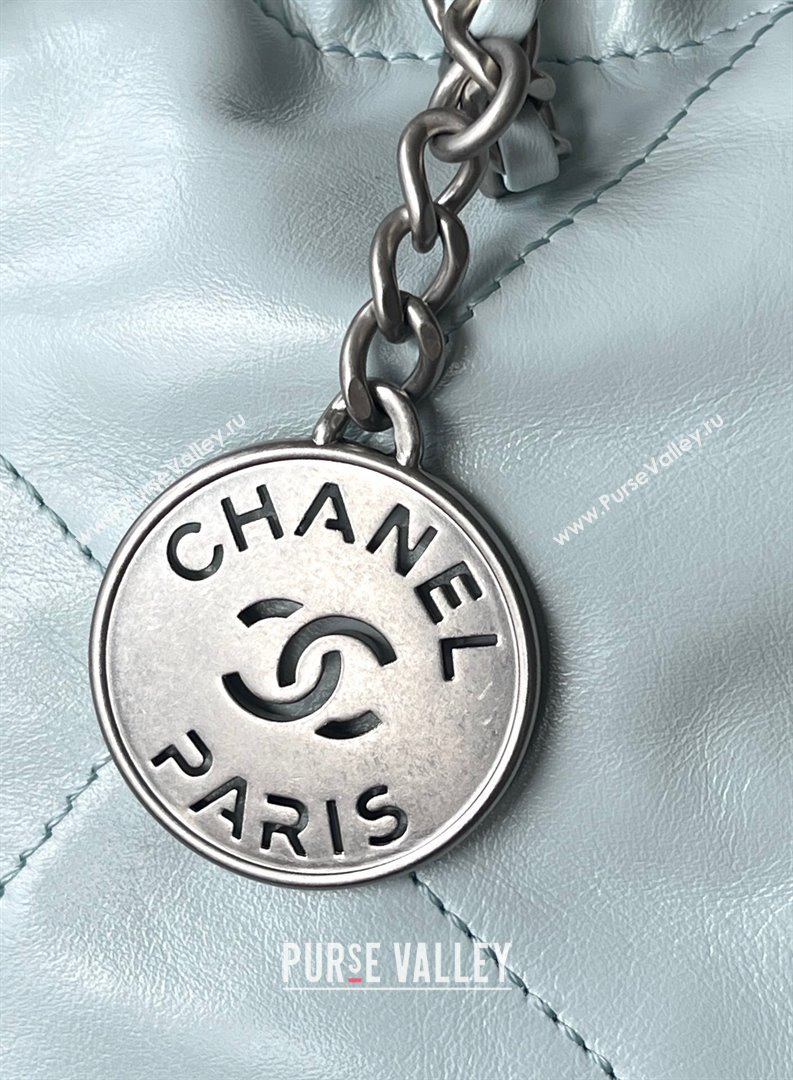 Chanel 22 Mini Bag in Shiny Calfskin AS3980 Light Blue/Silver 2024 Top Quality (MHE-24072204)