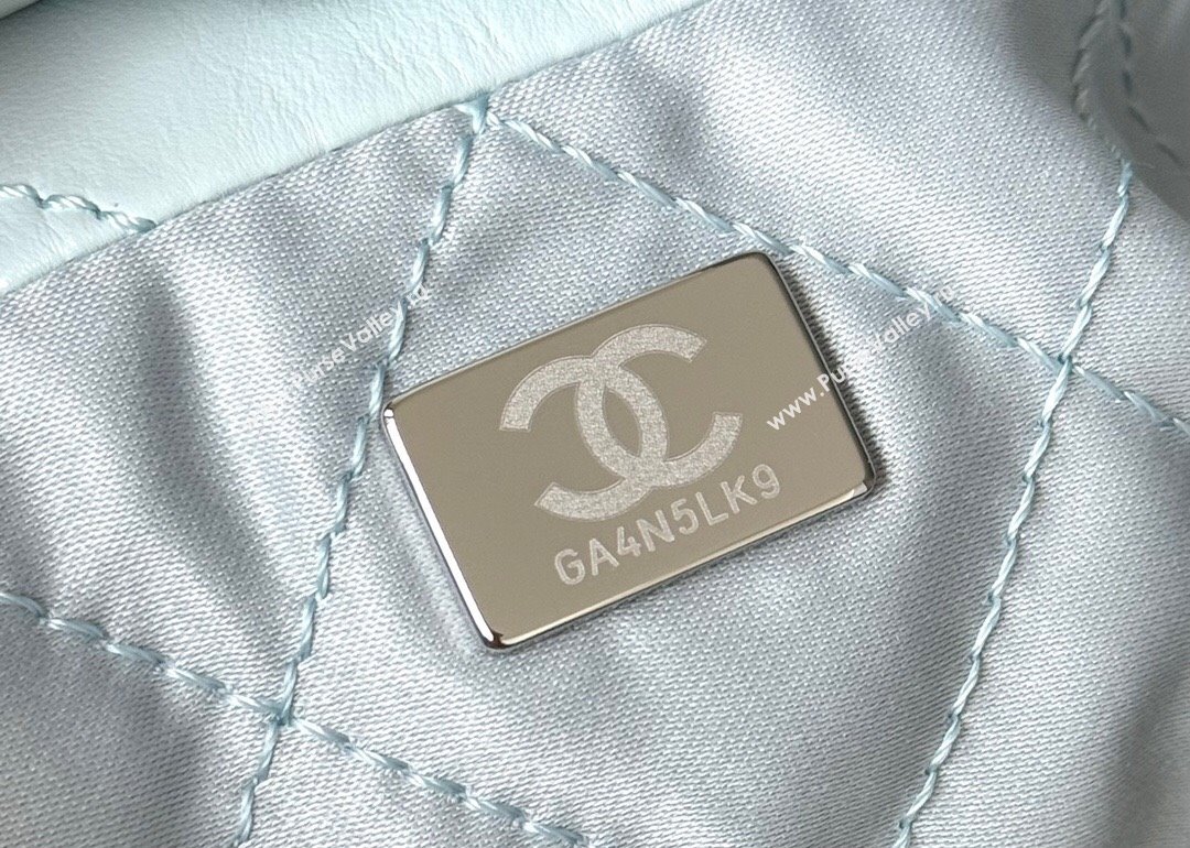 Chanel 22 Mini Bag in Shiny Calfskin AS3980 Light Blue/Silver 2024 Top Quality (MHE-24072204)