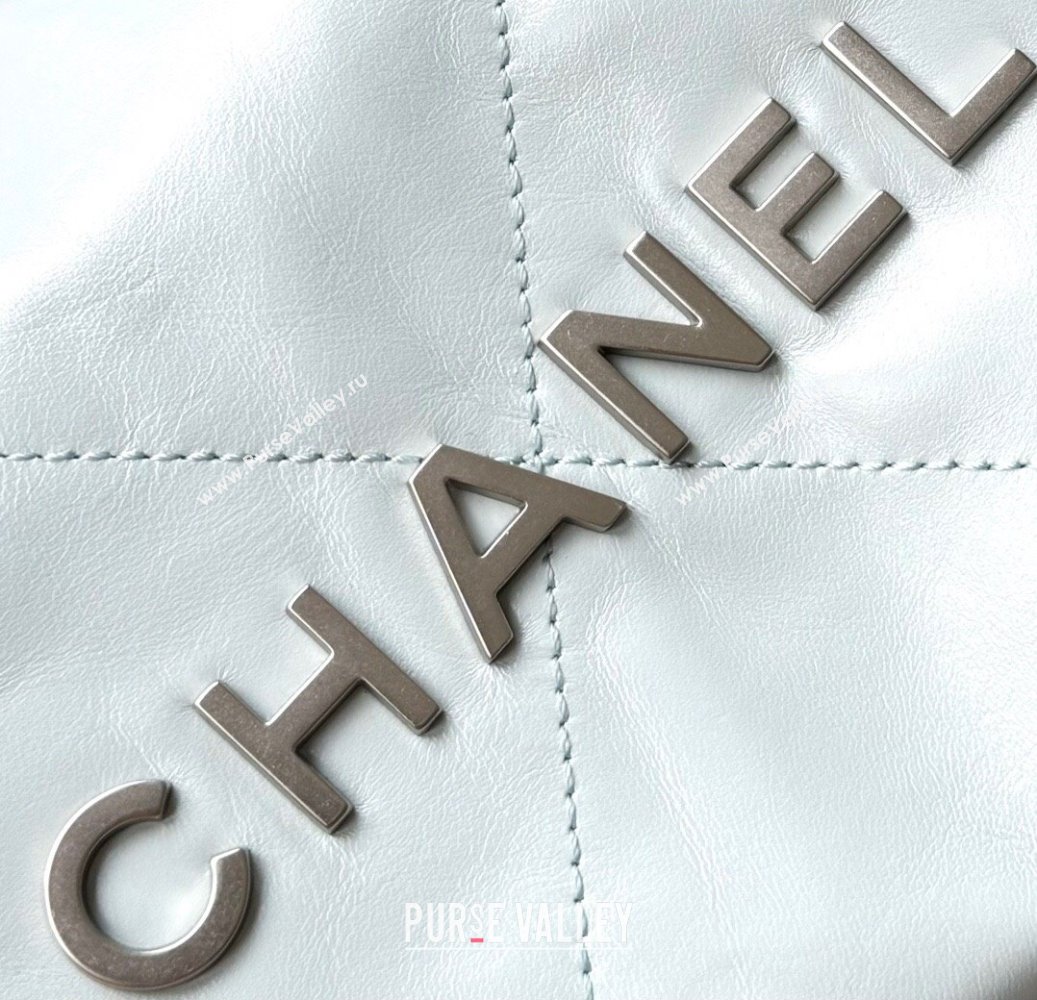 Chanel 22 Mini Bag in Shiny Calfskin AS3980 Light Blue/Silver 2024 Top Quality (MHE-24072204)