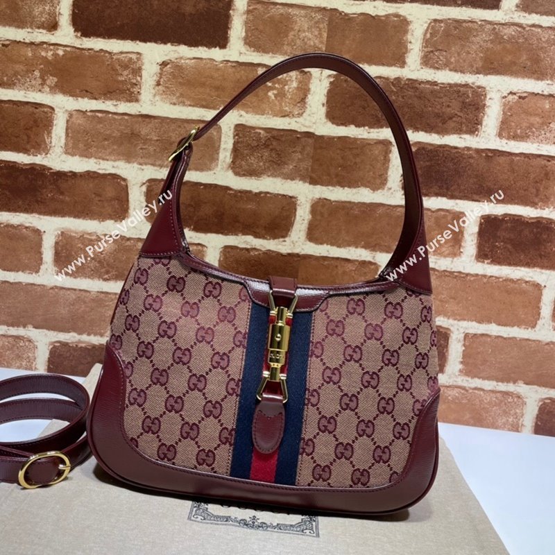 Gucci Jackie 1961 Small Shoulder Bag 636706 Beige/Burgundy 2021 (DLH-21101628)