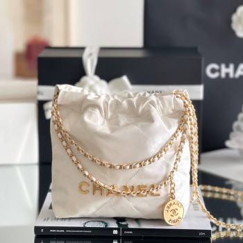 Chanel 22 Mini Bag in Shiny Calfskin AS3980 White/Gold 2024 Top Quality (MHE-24072205)