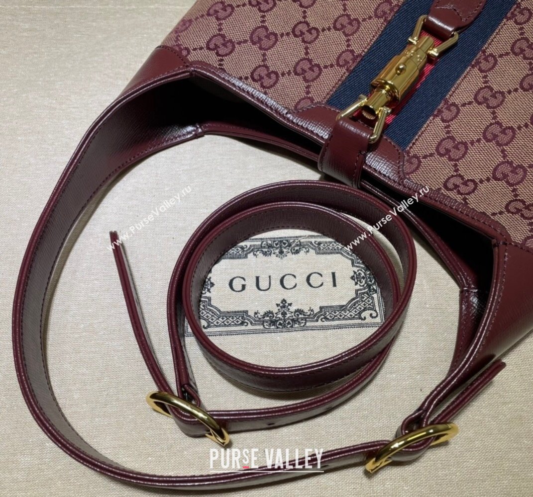 Gucci Jackie 1961 Small Shoulder Bag 636706 Beige/Burgundy 2021 (DLH-21101628)