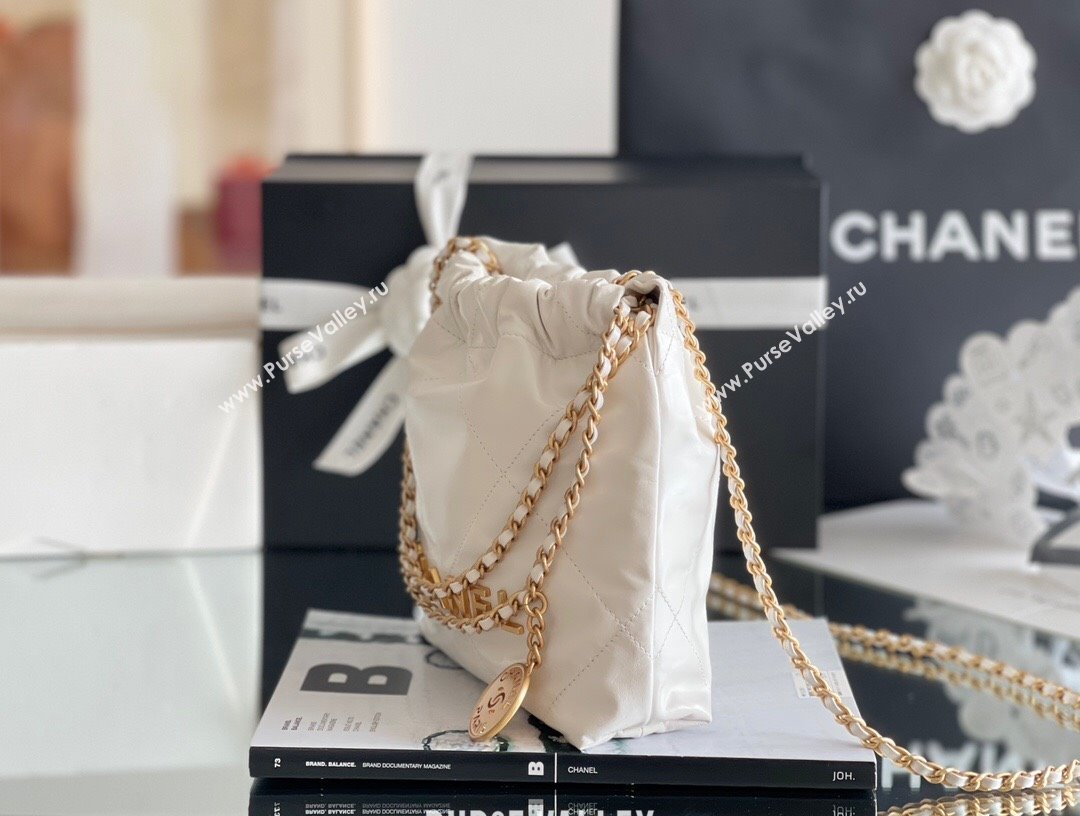 Chanel 22 Mini Bag in Shiny Calfskin AS3980 White/Gold 2024 Top Quality (MHE-24072205)