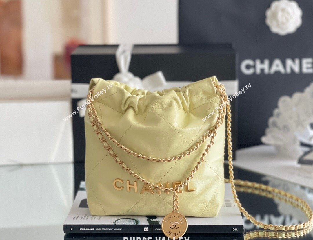 Chanel 22 Mini Bag in Shiny Calfskin AS3980 Yellow/Gold 2024 Top Quality (MHE-24072206)