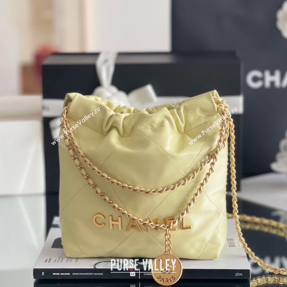 Chanel 22 Mini Bag in Shiny Calfskin AS3980 Yellow/Gold 2024 Top Quality (MHE-24072206)