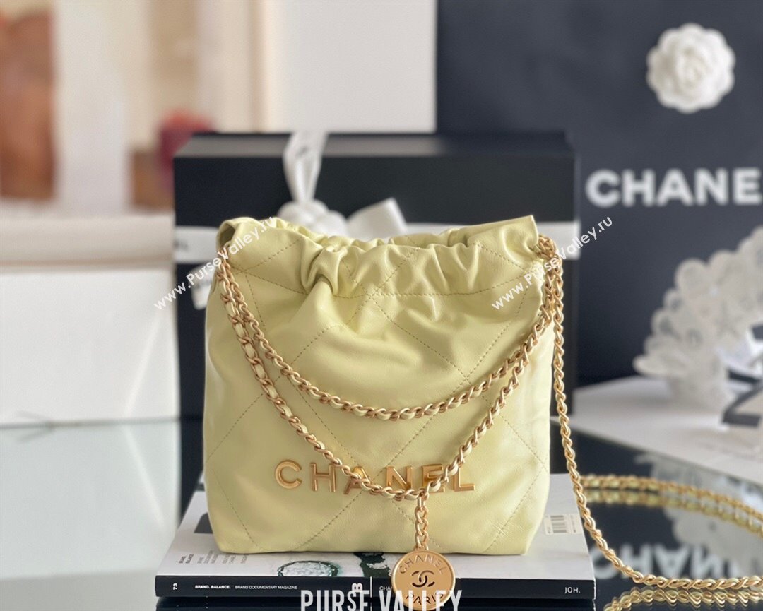 Chanel 22 Mini Bag in Shiny Calfskin AS3980 Yellow/Gold 2024 Top Quality (MHE-24072206)