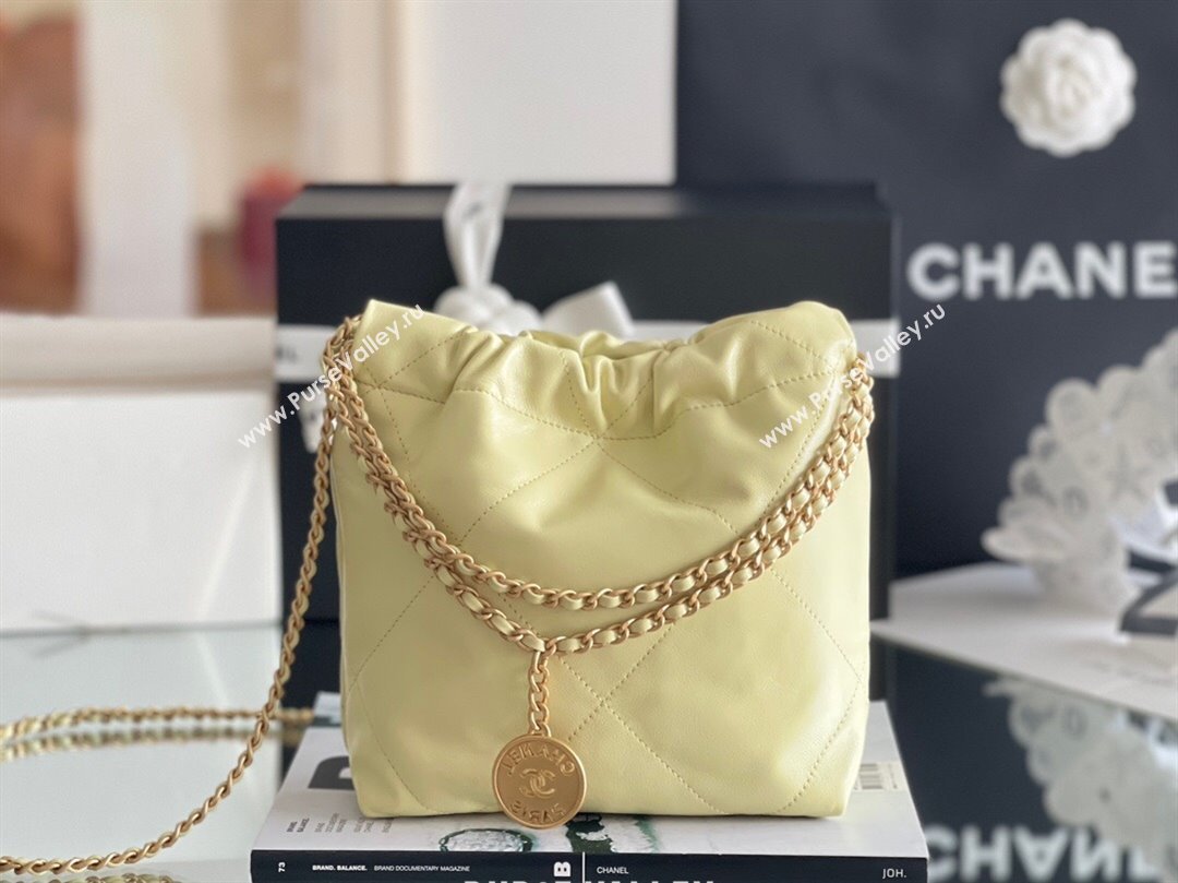 Chanel 22 Mini Bag in Shiny Calfskin AS3980 Yellow/Gold 2024 Top Quality (MHE-24072206)