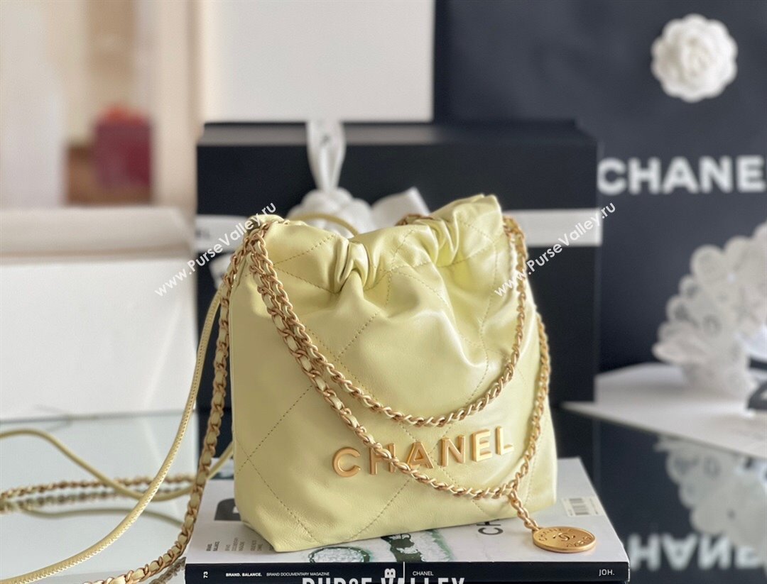 Chanel 22 Mini Bag in Shiny Calfskin AS3980 Yellow/Gold 2024 Top Quality (MHE-24072206)