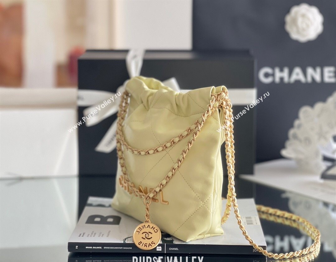 Chanel 22 Mini Bag in Shiny Calfskin AS3980 Yellow/Gold 2024 Top Quality (MHE-24072206)