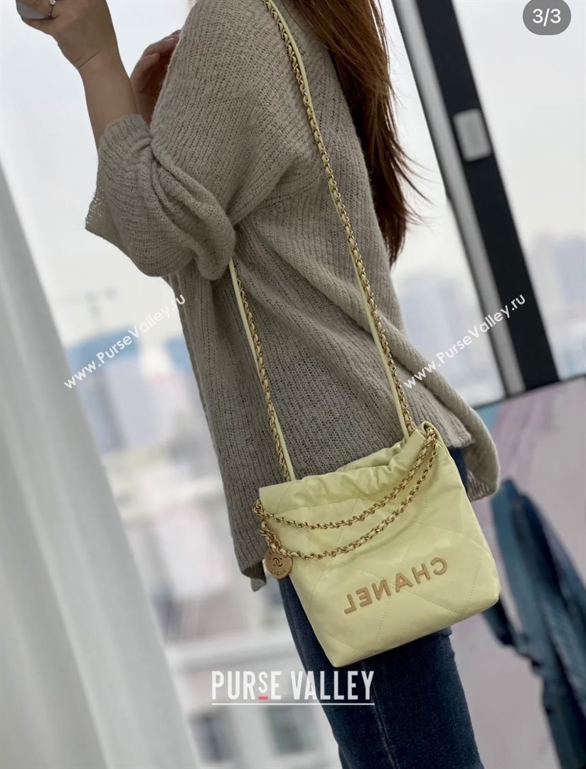 Chanel 22 Mini Bag in Shiny Calfskin AS3980 Yellow/Gold 2024 Top Quality (MHE-24072206)