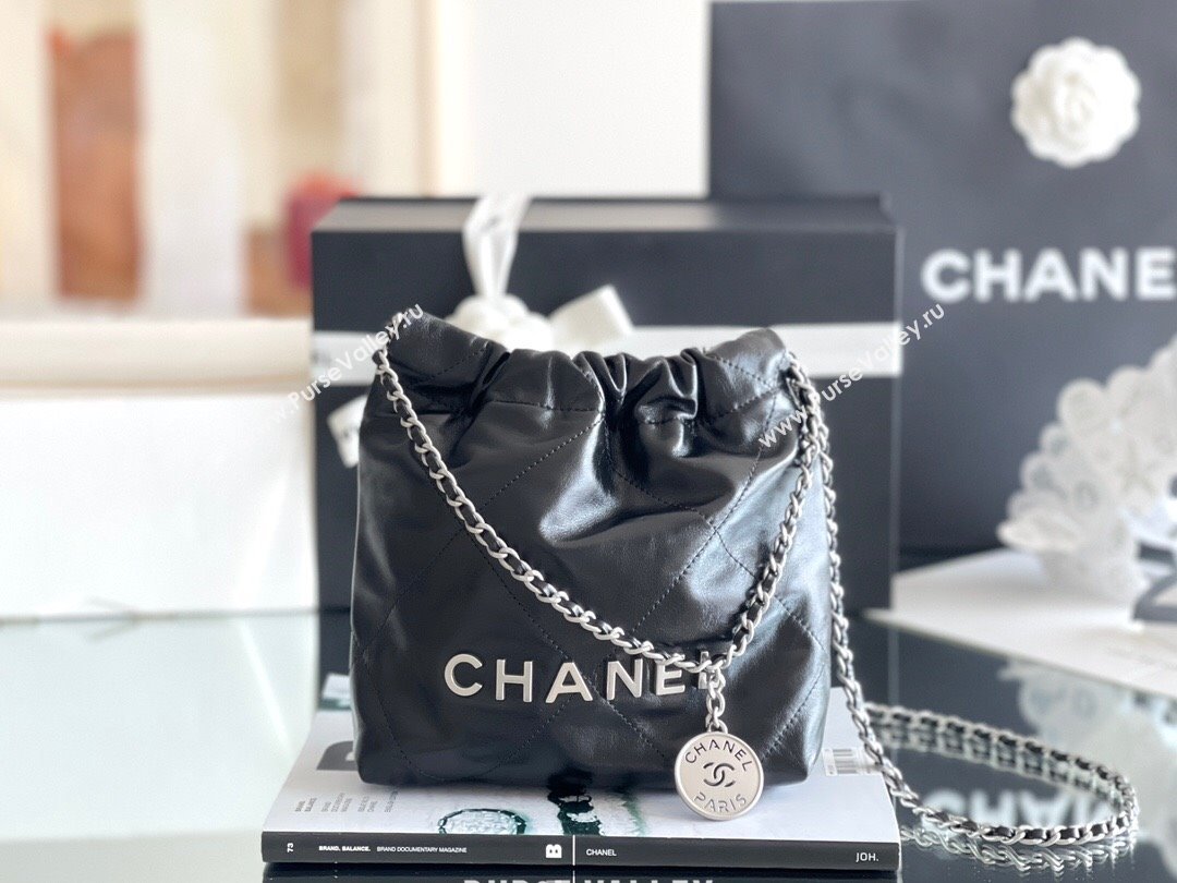 Chanel 22 Mini Bag in Shiny Calfskin AS3980 Black/Silver 2024 Top Quality (MHE-24072207)