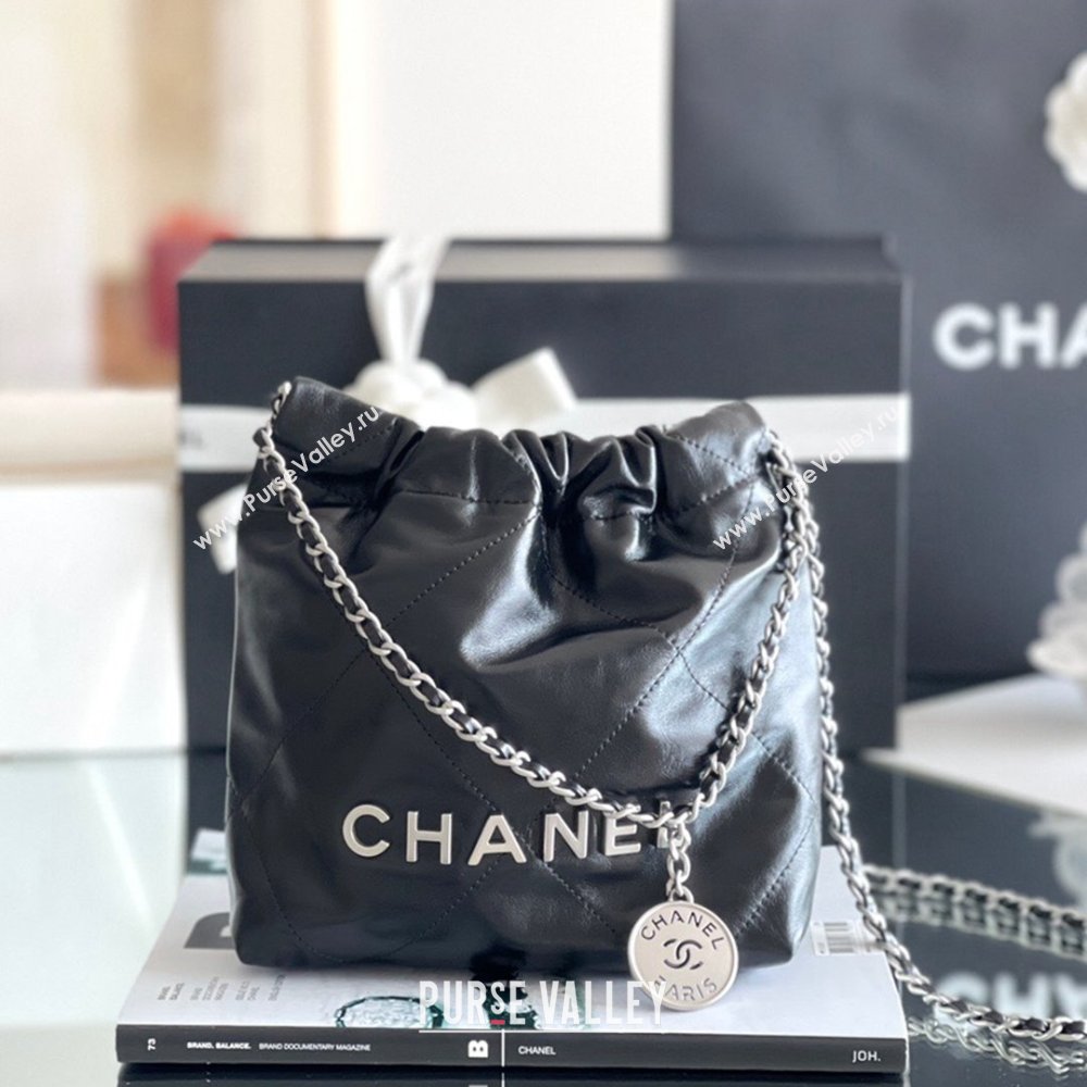 Chanel 22 Mini Bag in Shiny Calfskin AS3980 Black/Silver 2024 Top Quality (MHE-24072207)