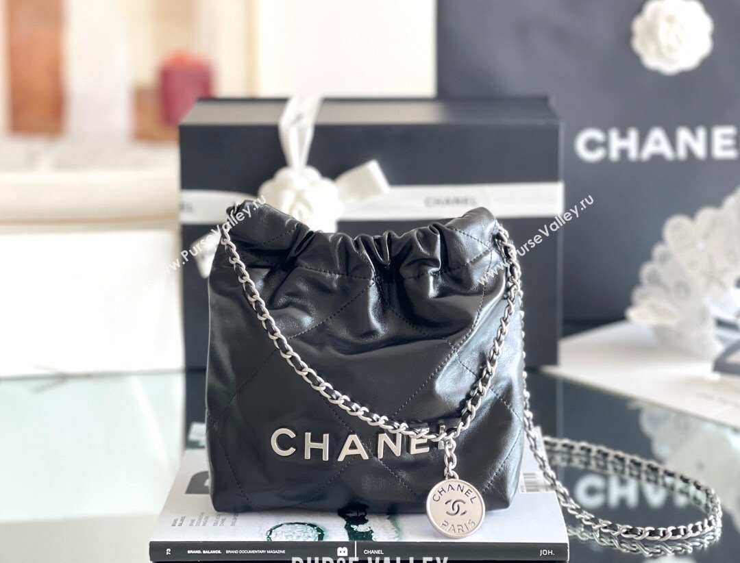 Chanel 22 Mini Bag in Shiny Calfskin AS3980 Black/Silver 2024 Top Quality (MHE-24072207)