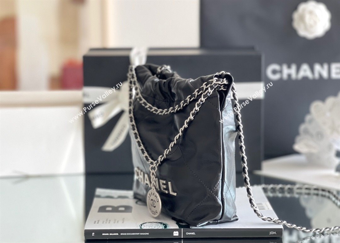 Chanel 22 Mini Bag in Shiny Calfskin AS3980 Black/Silver 2024 Top Quality (MHE-24072207)