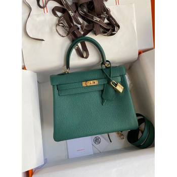 Hermes Kelly 25/28cm Bag in Original Togo Leather Peacock Green/Gold 2024(Handmade) (M-24022810)