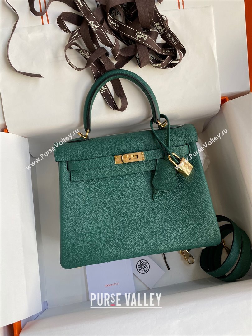 Hermes Kelly 25/28cm Bag in Original Togo Leather Peacock Green/Gold 2024(Handmade) (M-24022810)
