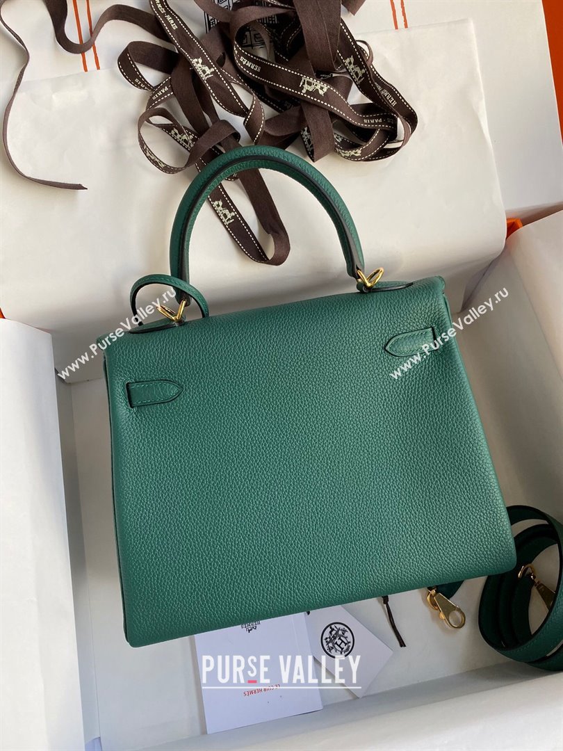 Hermes Kelly 25/28cm Bag in Original Togo Leather Peacock Green/Gold 2024(Handmade) (M-24022810)