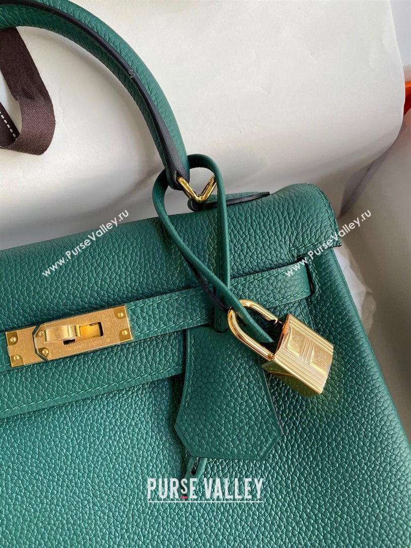 Hermes Kelly 25/28cm Bag in Original Togo Leather Peacock Green/Gold 2024(Handmade) (M-24022810)
