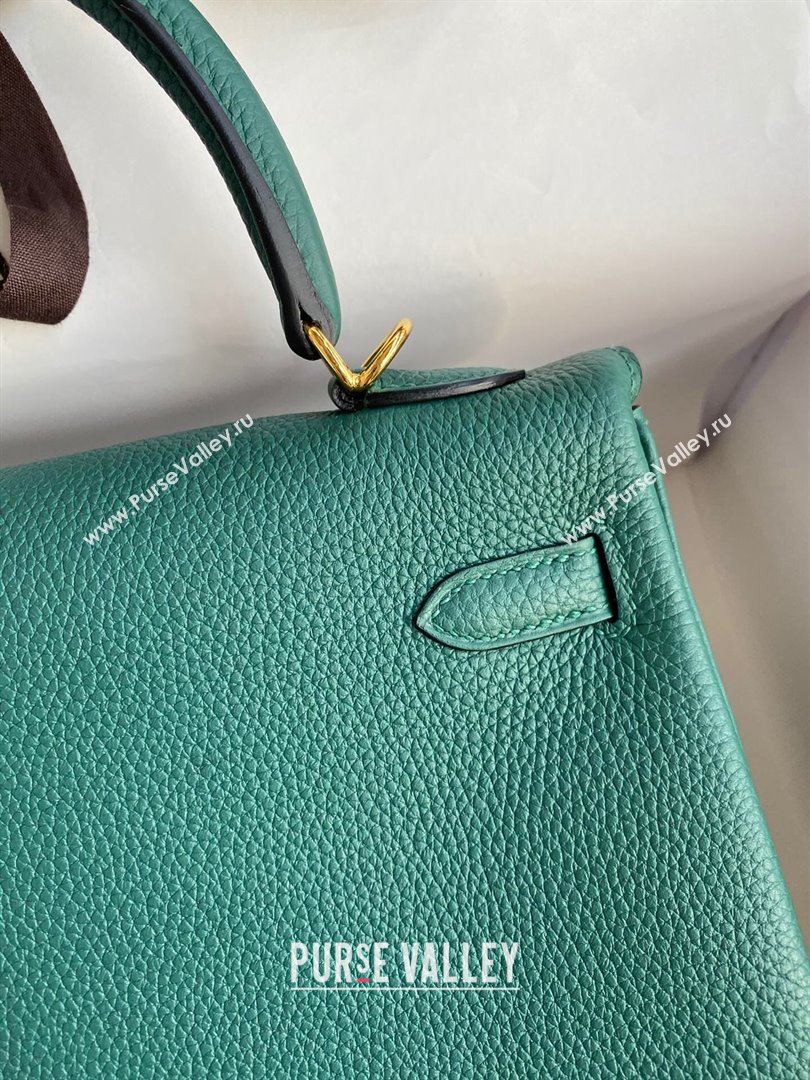Hermes Kelly 25/28cm Bag in Original Togo Leather Peacock Green/Gold 2024(Handmade) (M-24022810)