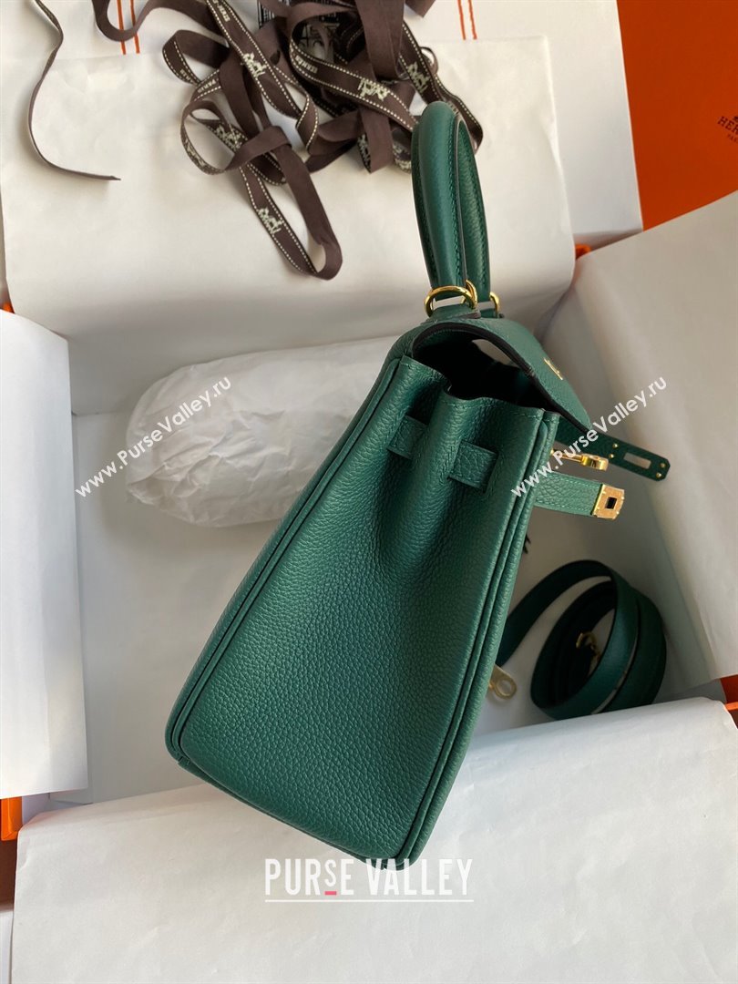 Hermes Kelly 25/28cm Bag in Original Togo Leather Peacock Green/Gold 2024(Handmade) (M-24022810)