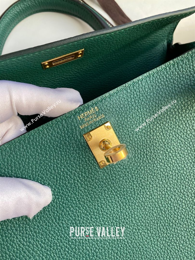 Hermes Kelly 25/28cm Bag in Original Togo Leather Peacock Green/Gold 2024(Handmade) (M-24022810)