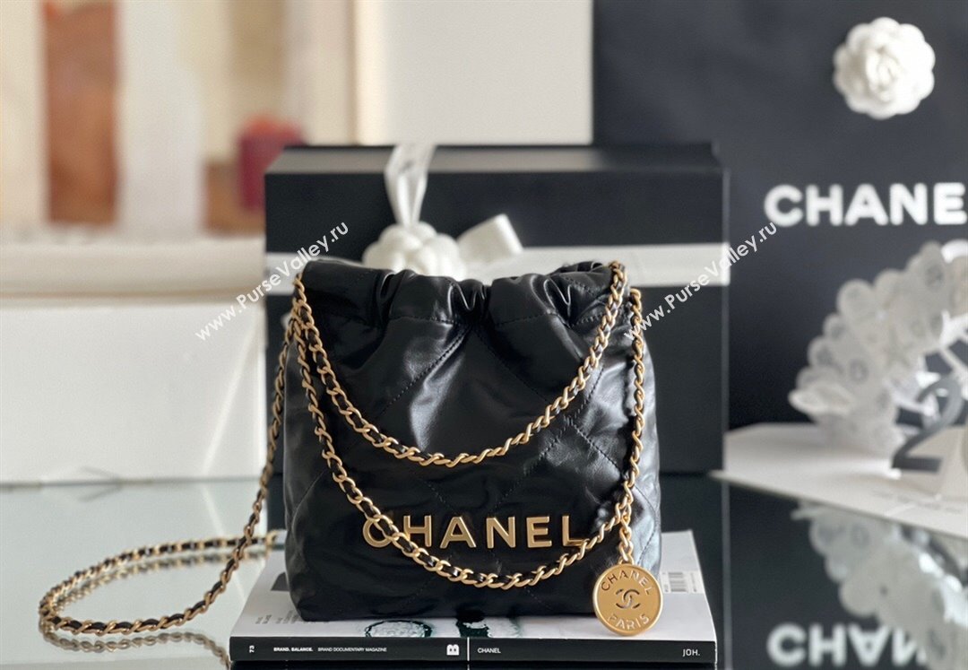 Chanel 22 Mini Bag in Shiny Calfskin AS3980 Black/Gold 2024 Top Quality (MHE-24072208)