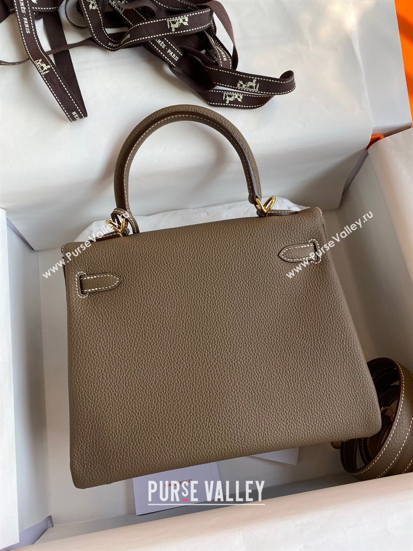 Hermes Kelly 25/28cm Bag in Original Togo Leather Etoupe/Gold 2024(Handmade) (M-24022811)
