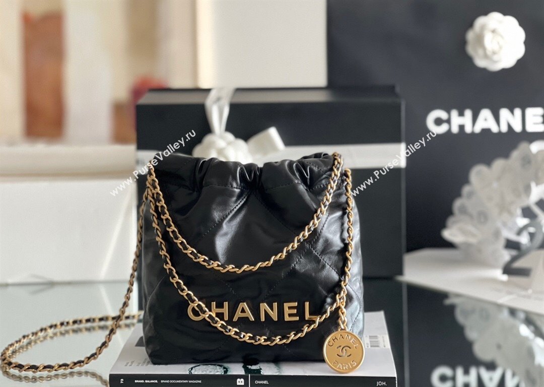 Chanel 22 Mini Bag in Shiny Calfskin AS3980 Black/Gold 2024 Top Quality (MHE-24072208)