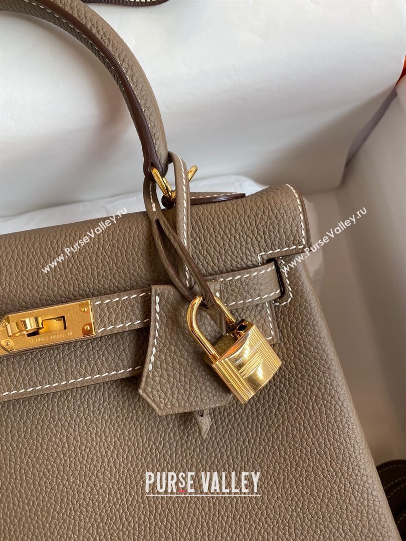 Hermes Kelly 25/28cm Bag in Original Togo Leather Etoupe/Gold 2024(Handmade) (M-24022811)