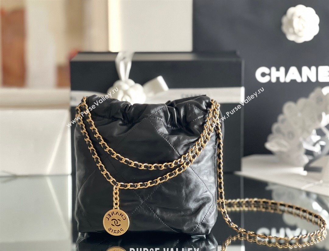 Chanel 22 Mini Bag in Shiny Calfskin AS3980 Black/Gold 2024 Top Quality (MHE-24072208)