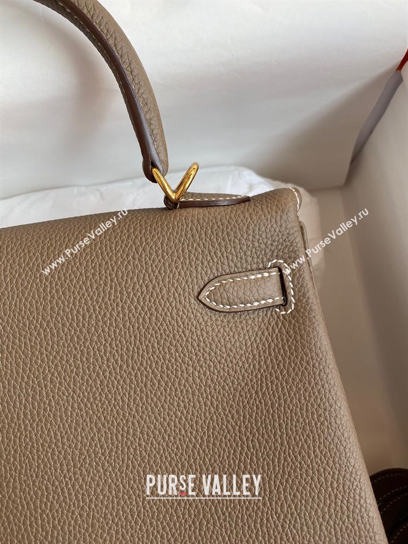 Hermes Kelly 25/28cm Bag in Original Togo Leather Etoupe/Gold 2024(Handmade) (M-24022811)
