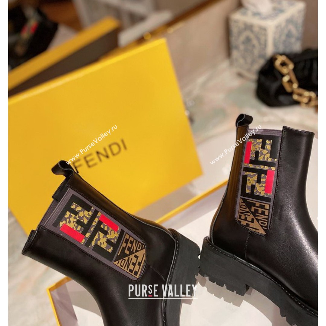 Fendi Force Calfskin Ankle Boots Black/Multicolor 2021 (MD-21081250)