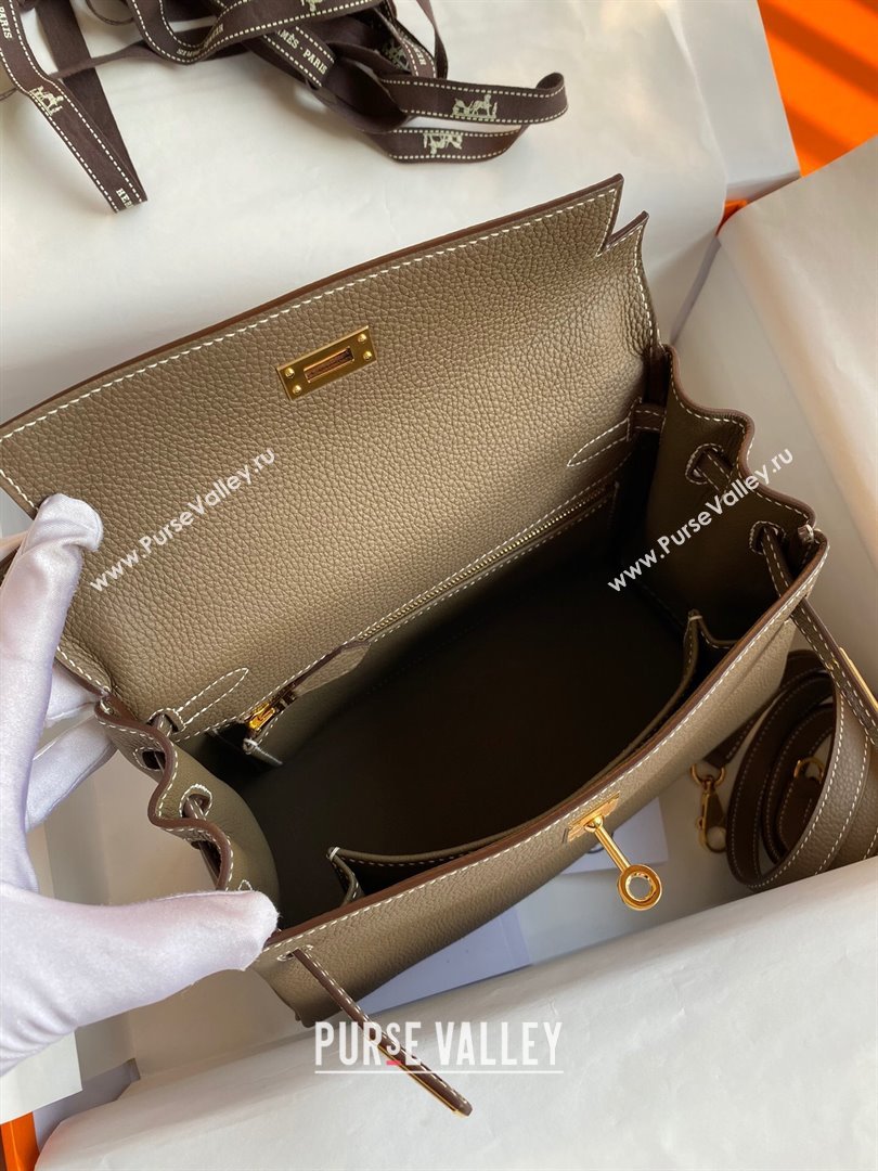 Hermes Kelly 25/28cm Bag in Original Togo Leather Etoupe/Gold 2024(Handmade) (M-24022811)