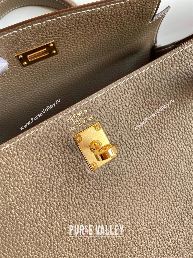 Hermes Kelly 25/28cm Bag in Original Togo Leather Etoupe/Gold 2024(Handmade) (M-24022811)
