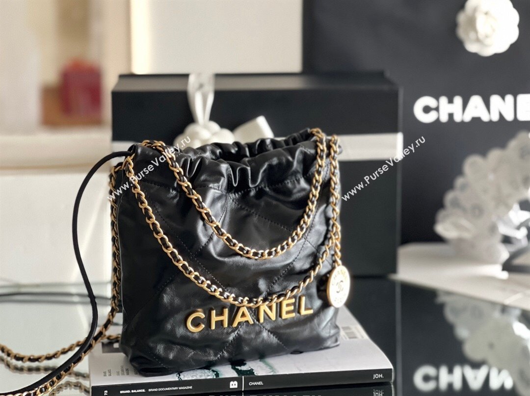 Chanel 22 Mini Bag in Shiny Calfskin AS3980 Black/Gold 2024 Top Quality (MHE-24072208)