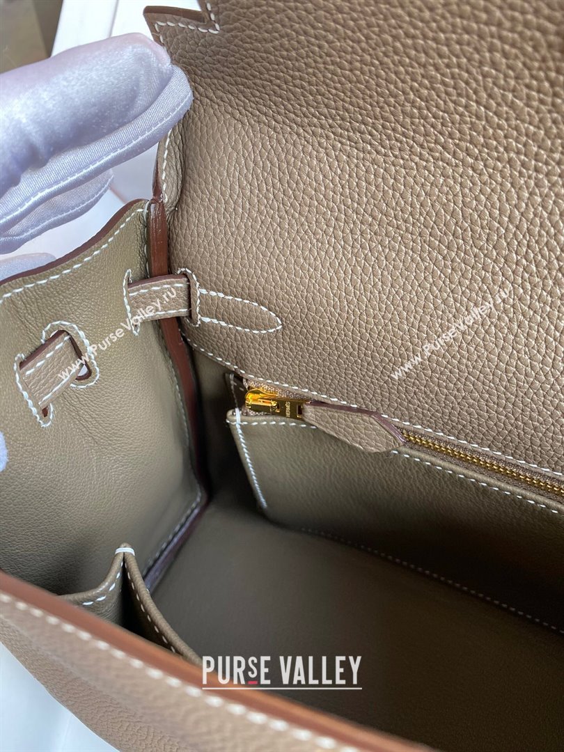 Hermes Kelly 25/28cm Bag in Original Togo Leather Etoupe/Gold 2024(Handmade) (M-24022811)